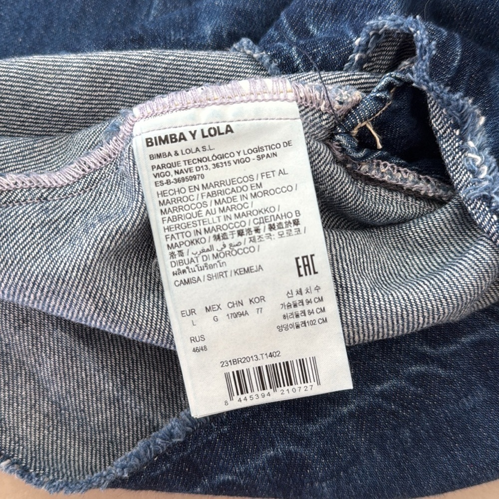 Bimba Y Lola Dark blue denim top Blue Denim Tie-Shoulder Top Sz L - Picture 7 of 12